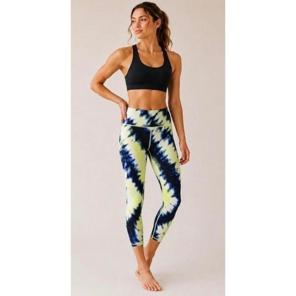 Athleta Elation Tie Dye 7/8 Tight Women XSP Neon Yellow Blue High Rise Leggings